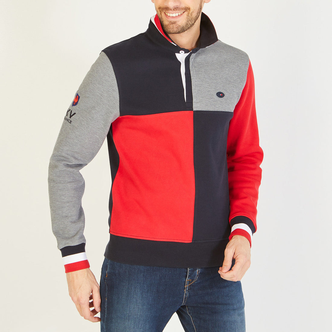 Color-Block XV De France Embroidery Polo Neck Sweatshirt Eden Park