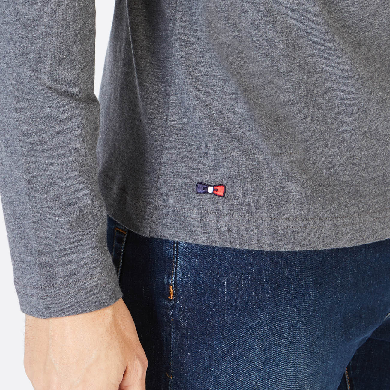 Gray Long-Sleeved T-Shirt With Embroidered French Flair Motif Eden Park