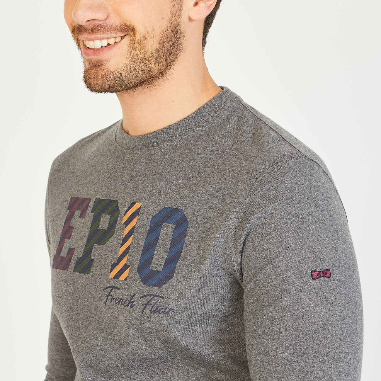 Long-Sleeved Grey T-Shirt With French Flair Screen Print Eden Park