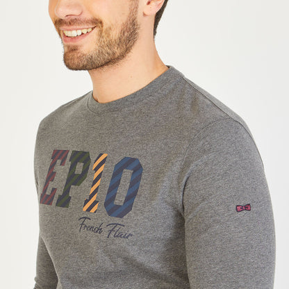 Long-Sleeved Grey T-Shirt With French Flair Screen Print Eden Park