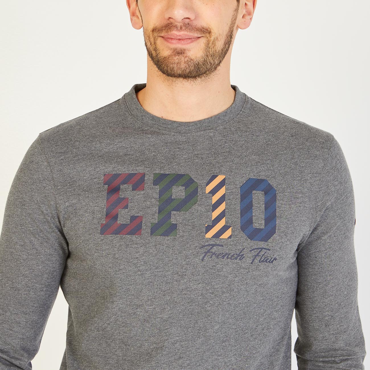 Long-Sleeved Grey T-Shirt With French Flair Screen Print Eden Park