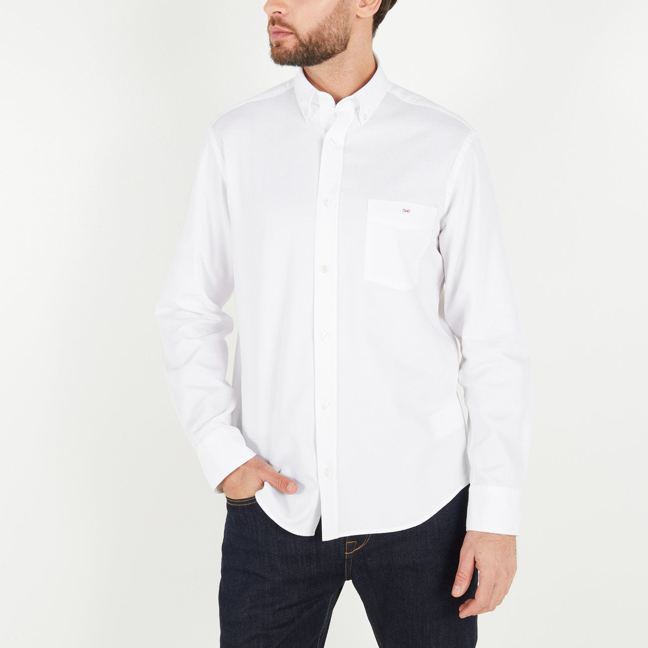 Plain White Shirt In Cotton Pique_H23CHECL0012_BC_01