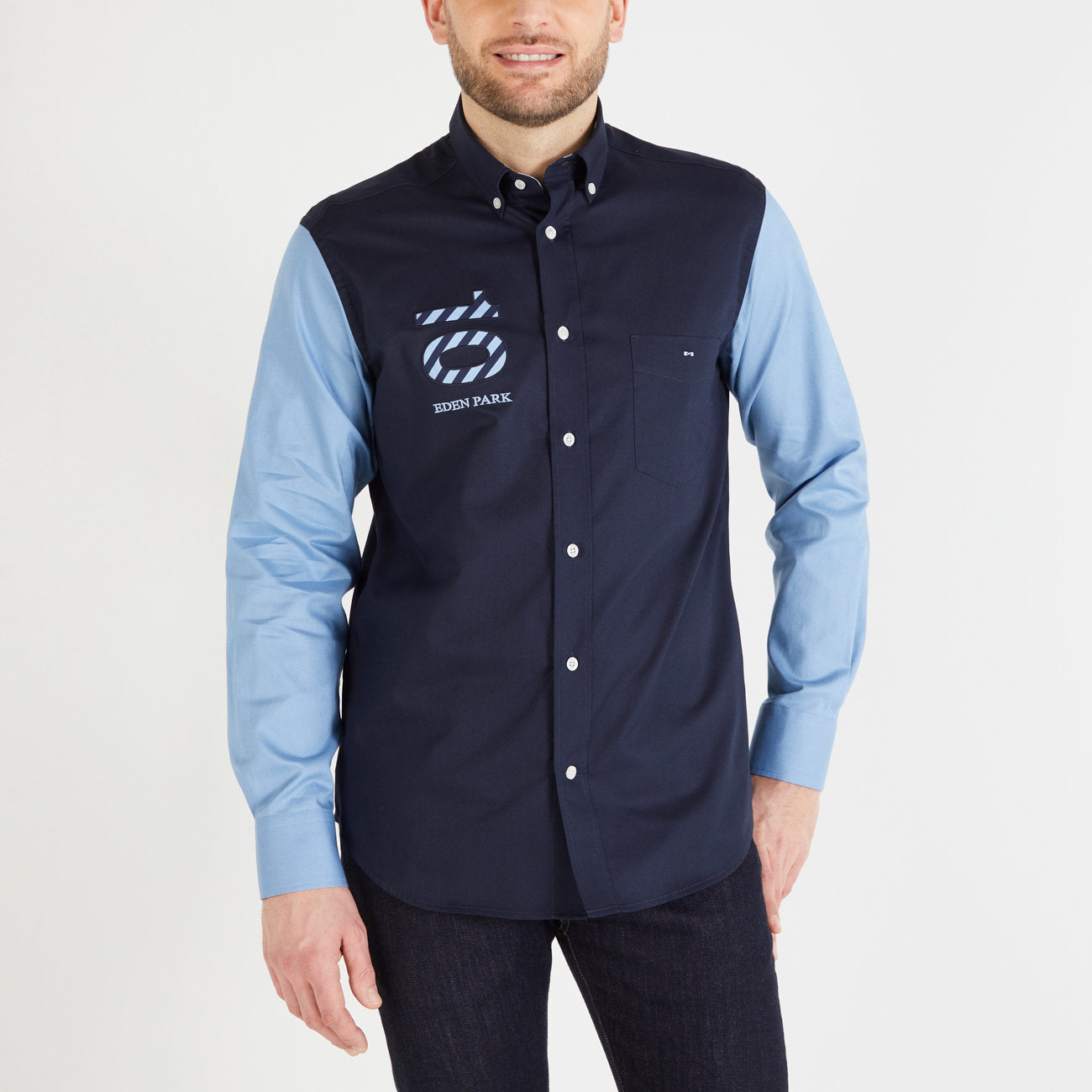 Blue Colourblock Shirt With No10 Embroidery_H23CHECL0014_BLM9_01