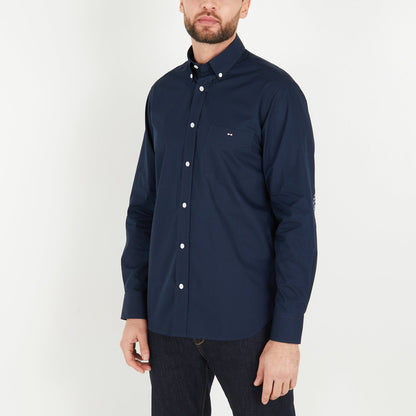 Navy Blue Shirt With Floral Detail_H23CHECL0029_BLF_01