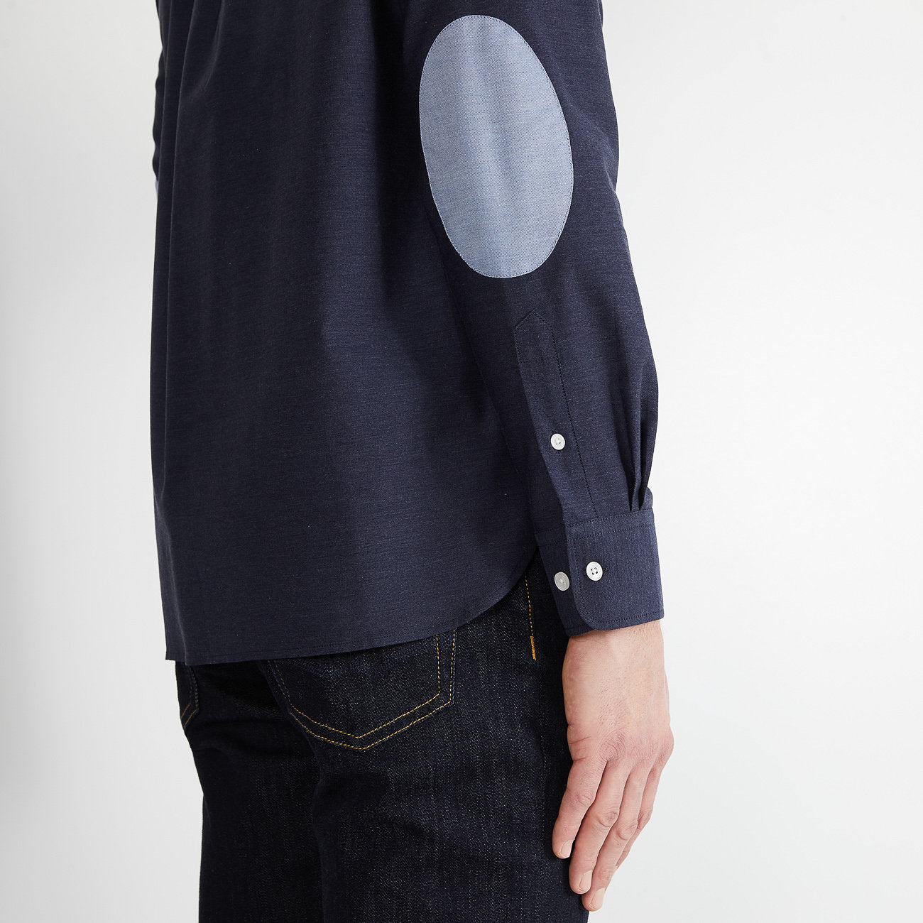 Dark Blue Shirt With Contrasting Elbow Patches_H23CHECL0032_BLF_04