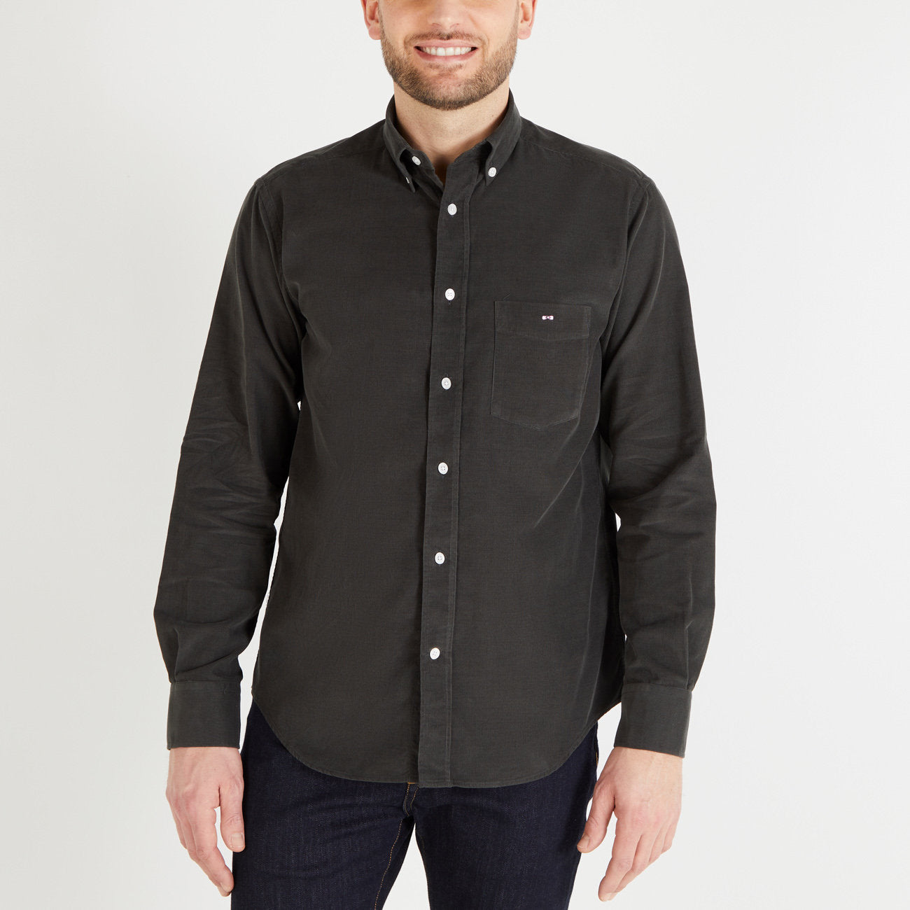 Plain Dark Khaki Velvet Shirt_H23CHECL0067_KAF3_01