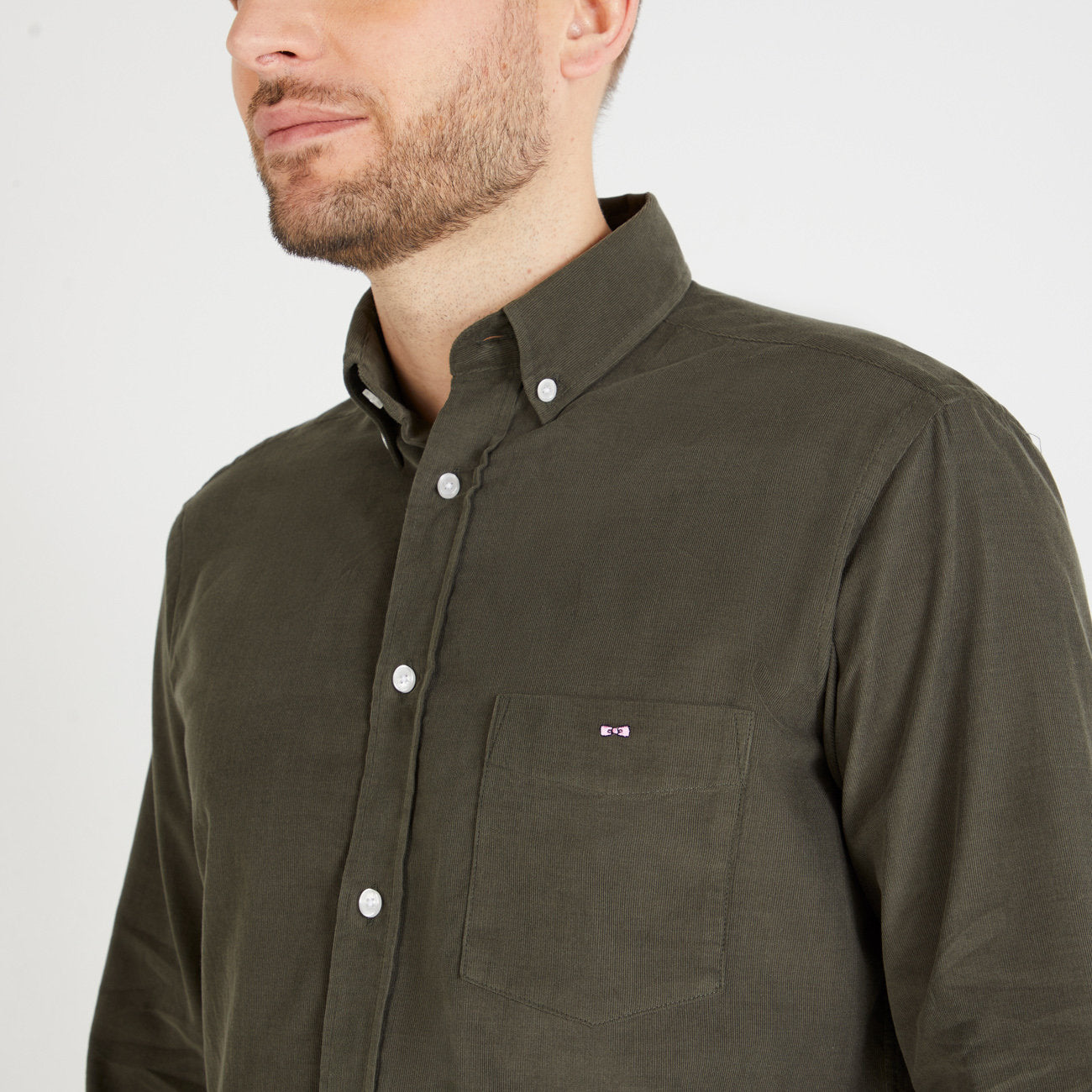 Plain Khaki Velvet Shirt_H23CHECL0067_KAM11_03