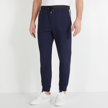 Dark Blue Jogging Bottoms With Tricolour Trim_H23MAIJO0001_BLF27_01