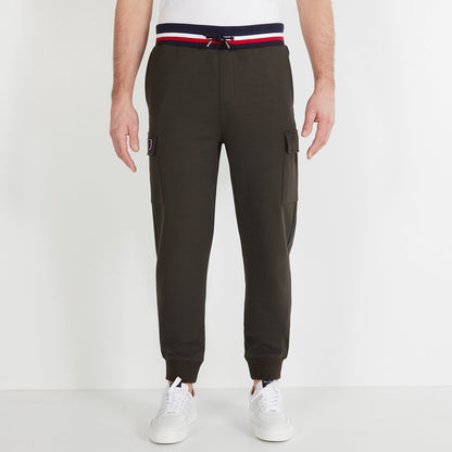 Dark Khaki Cargo Joggers With Tricolour Waistband_H23MAIJO0002_KAF3_01