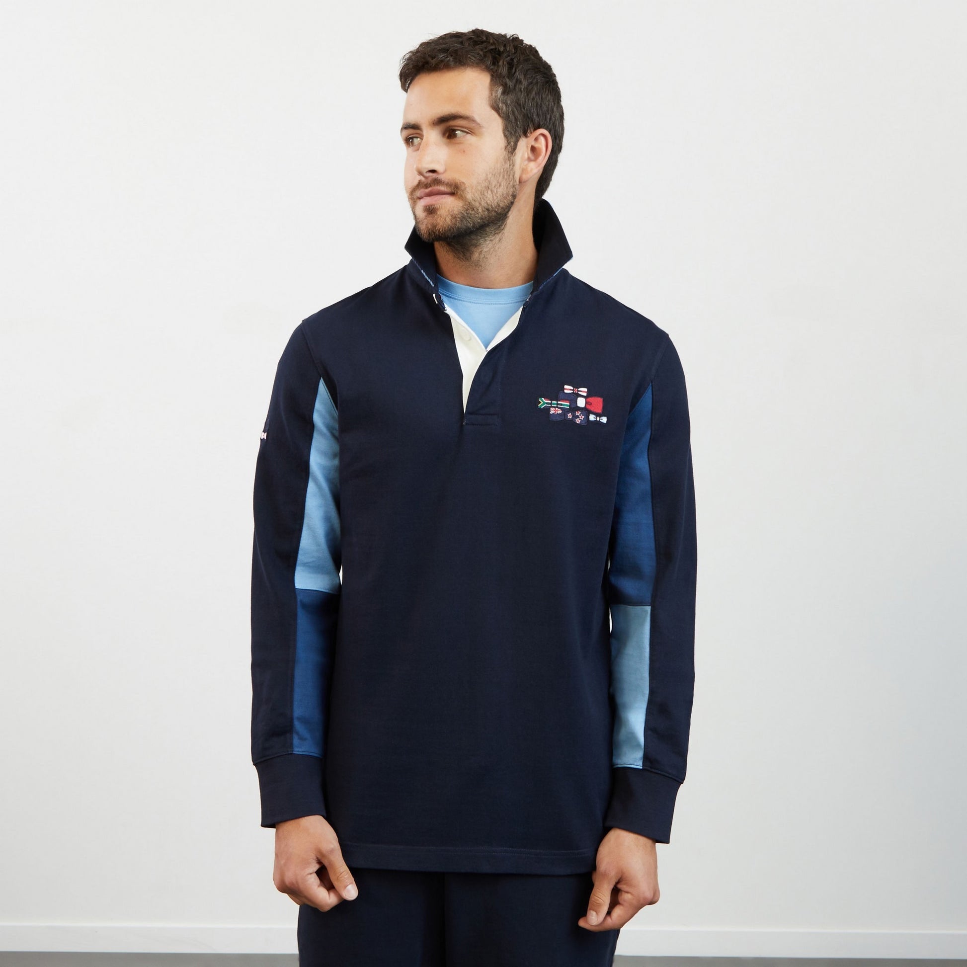 Navy Blue Long-Sleeved Colourblock Rugby Shirt_H23MAIML0015_BLF_03