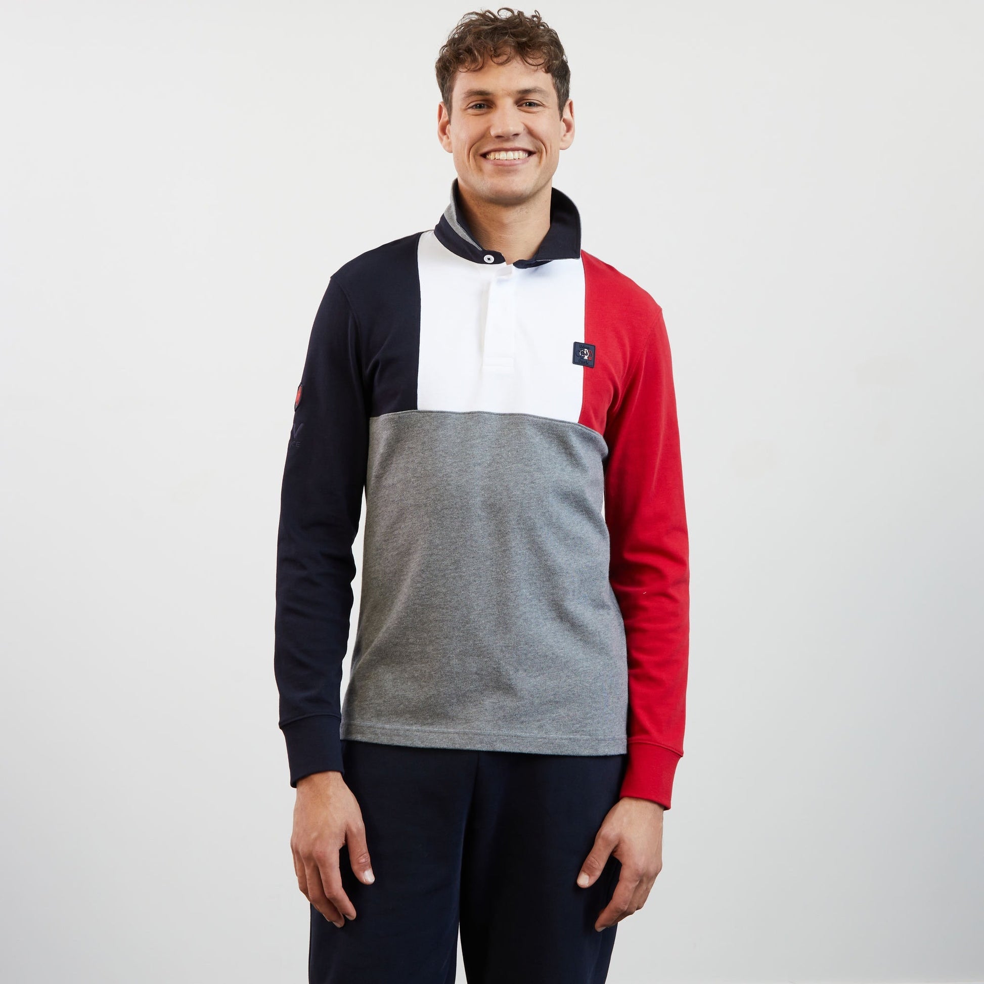 Colourblock Rugby Shirt With Xv De France Embroidery_H23MAIML0020_BLF_03