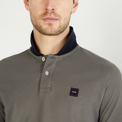 Grey Short Sleeved Polo Shirt With Jacquard Inscription_H23MAIPC0002_GRM18_03