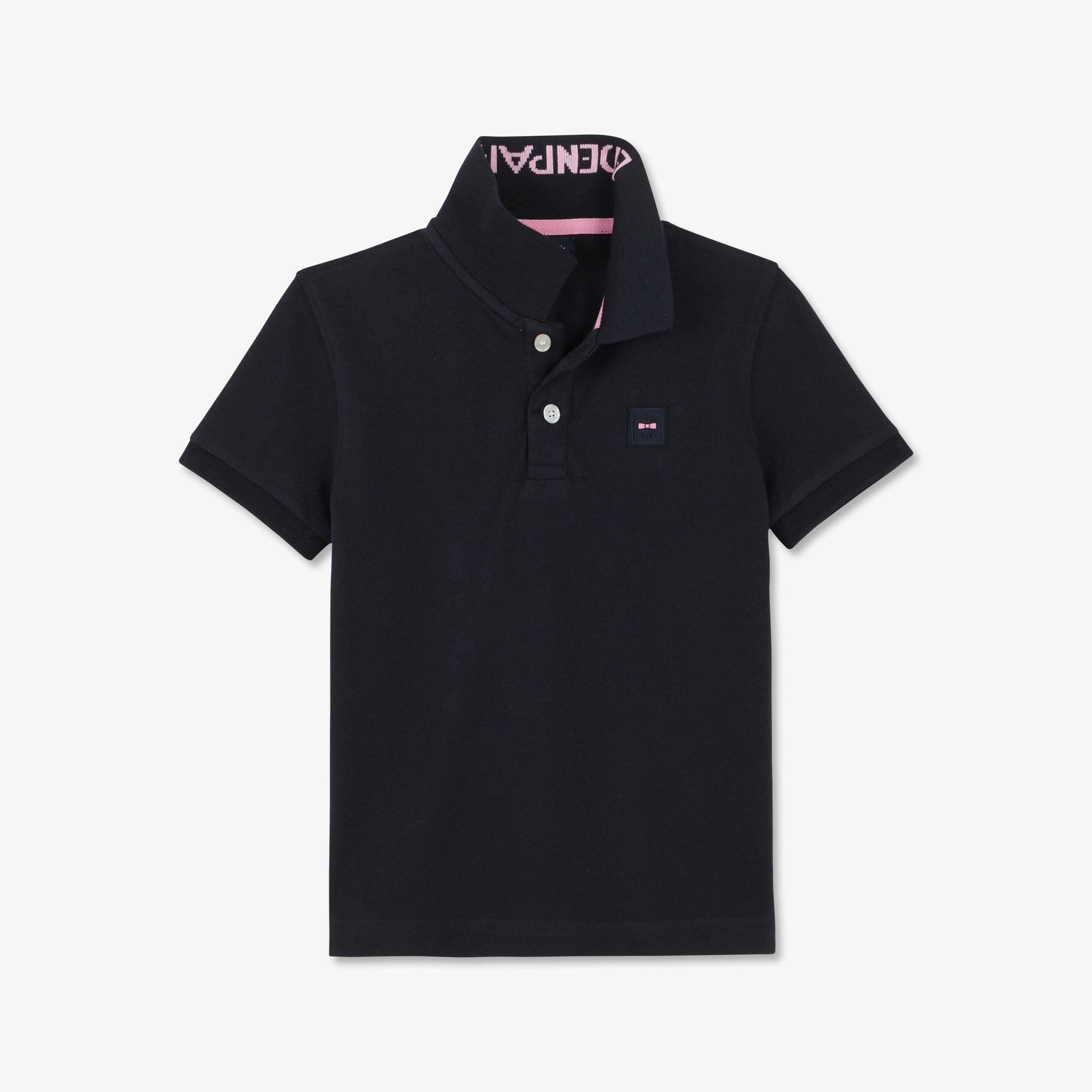 Dark Blue Short Sleeved Polo Shirt With Jacquard Inscription_H23MAIPC0003_BLF_01