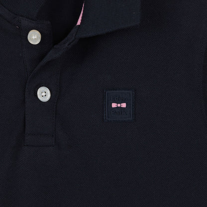 Dark Blue Short Sleeved Polo Shirt With Jacquard Inscription_H23MAIPC0003_BLF_03