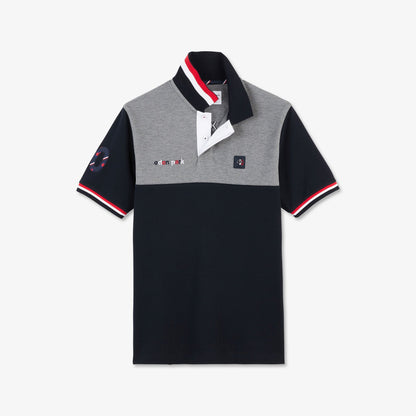 Grey Short-Sleeved Colourblock Xv De France Polo Shirt_H23MAIPC0006_GRM_02
