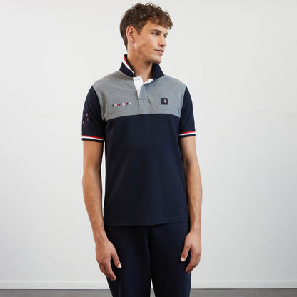Grey Short-Sleeved Colourblock Xv De France Polo Shirt_H23MAIPC0006_GRM_03