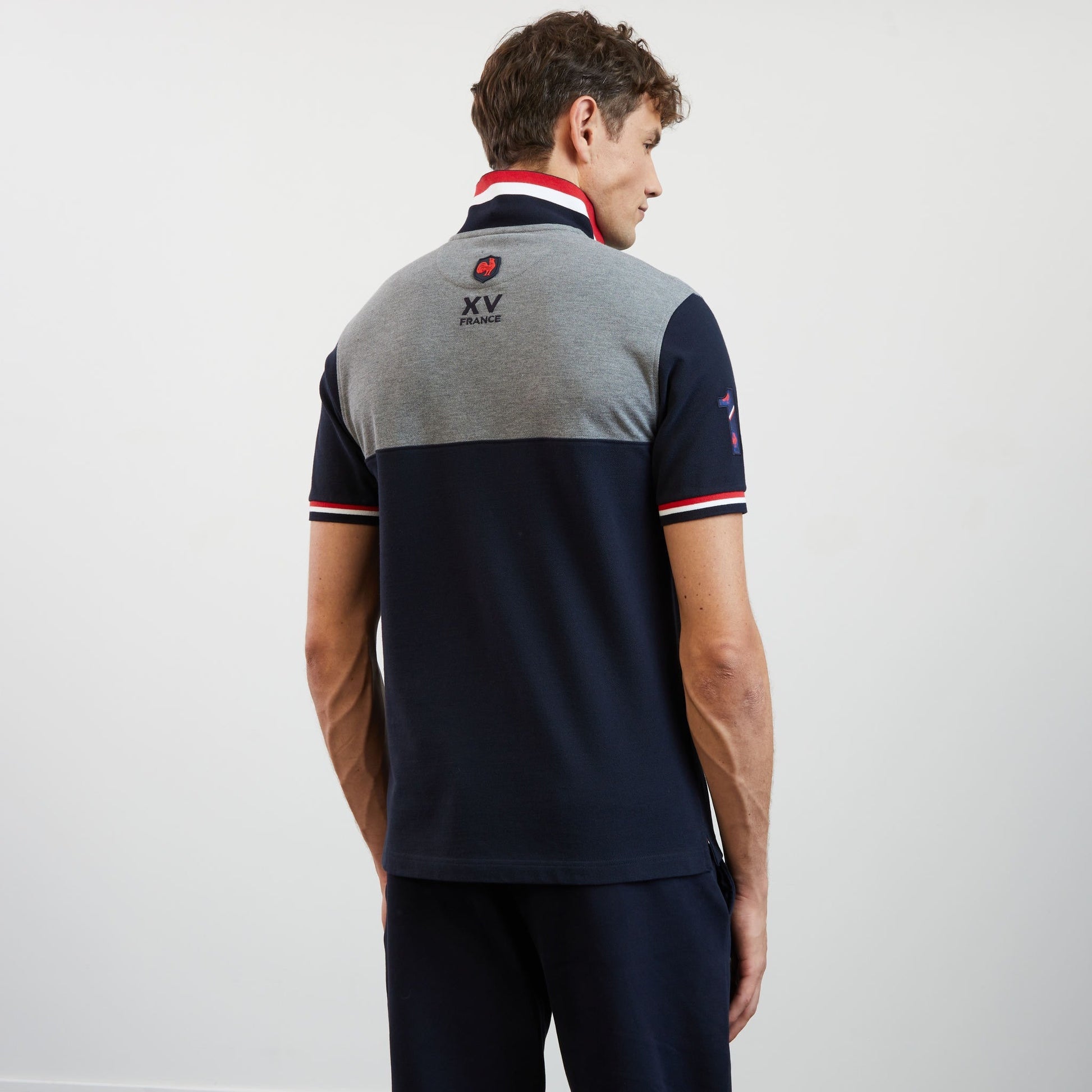 Grey Short-Sleeved Colourblock Xv De France Polo Shirt_H23MAIPC0006_GRM_04