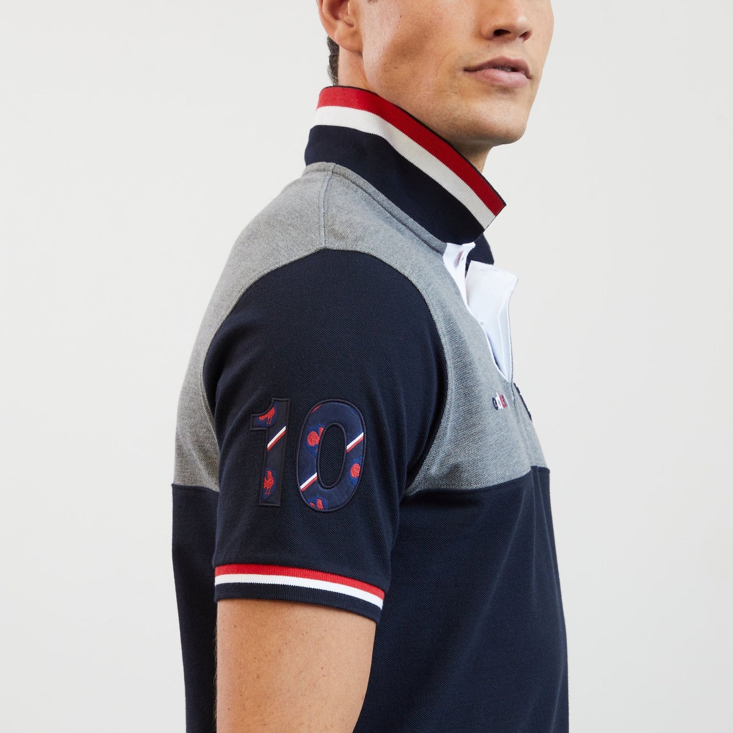 Grey Short-Sleeved Colourblock Xv De France Polo Shirt_H23MAIPC0006_GRM_06