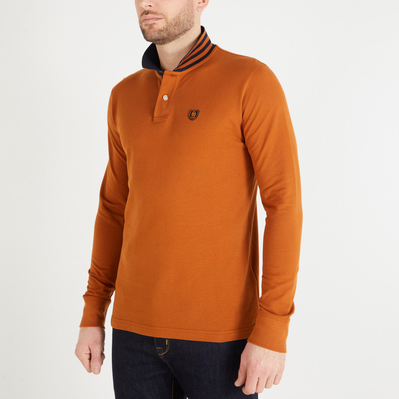 Brown Long-Sleeved Polo Shirt_H23MAIPL0001_KAM3_01