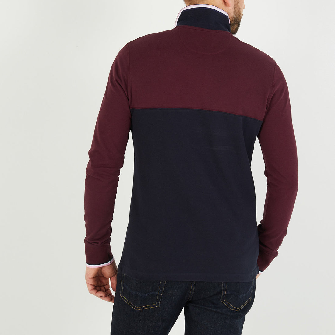 Burgundy Colourblock Polo Shirt With Eden Park Embroidery_H23MAIPL0003_BXF_02