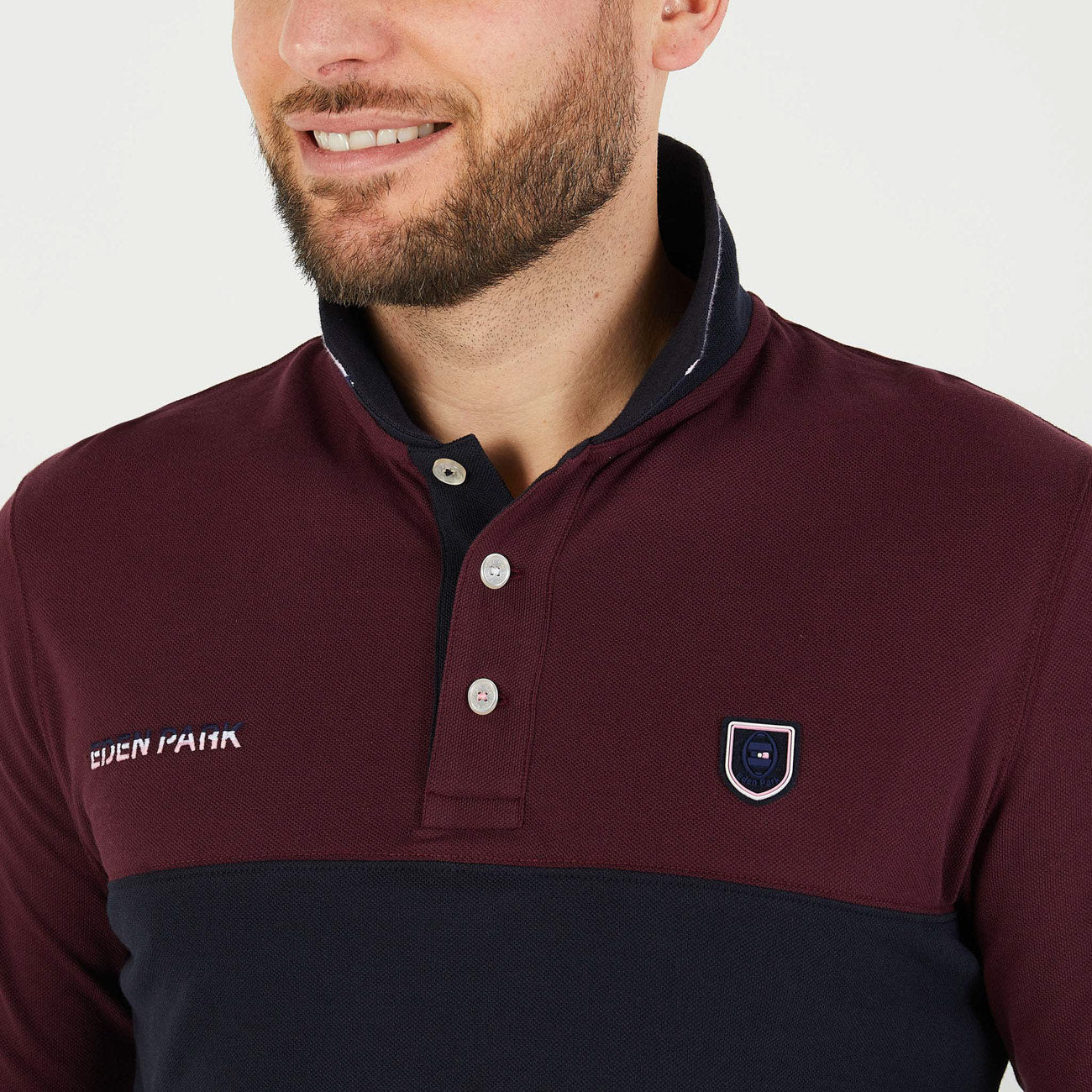 Burgundy Colourblock Polo Shirt With Eden Park Embroidery_H23MAIPL0003_BXF_03