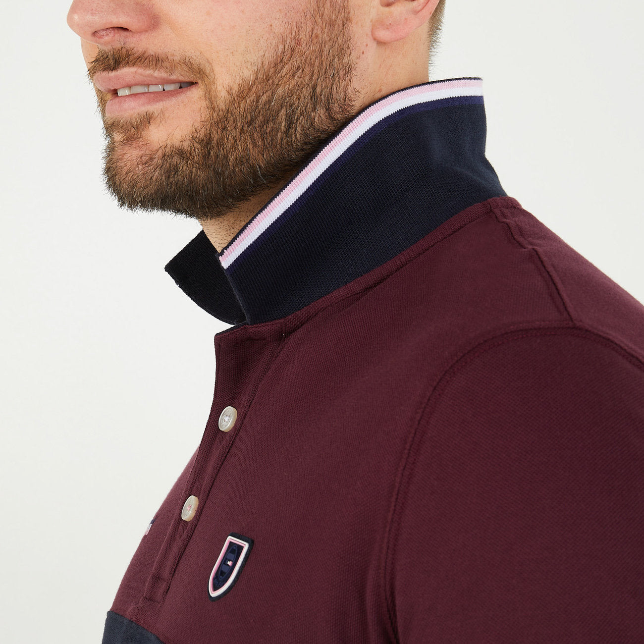 Burgundy Colourblock Polo Shirt With Eden Park Embroidery_H23MAIPL0003_BXF_04