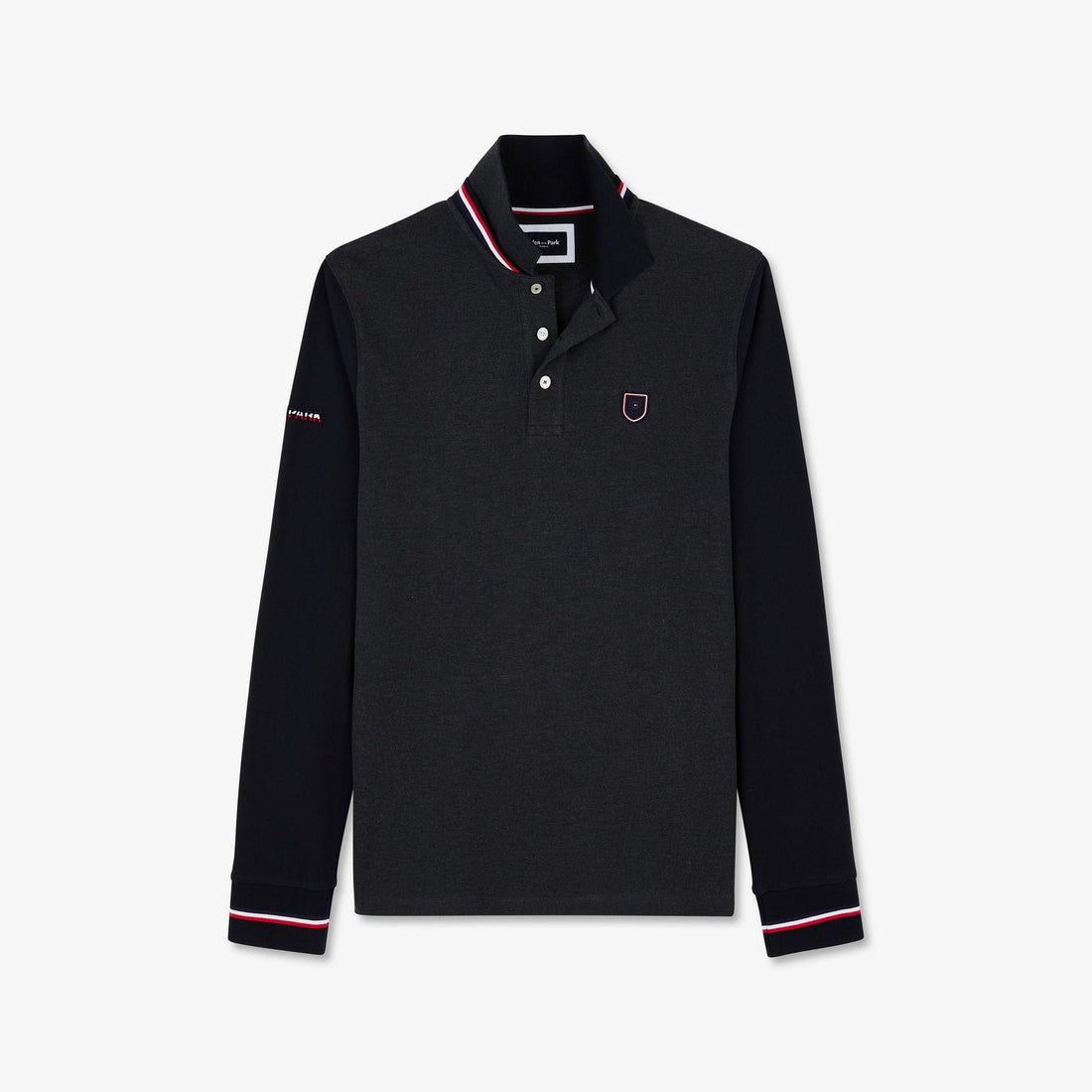 Dark Grey Long-Sleeved Colourblock Polo Shirt_H23MAIPL0004_GRF7_02