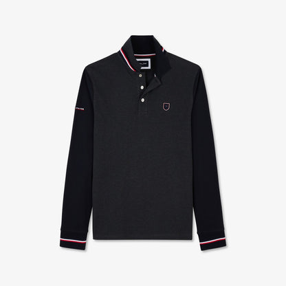Dark Grey Long-Sleeved Colourblock Polo Shirt_H23MAIPL0004_GRF7_02
