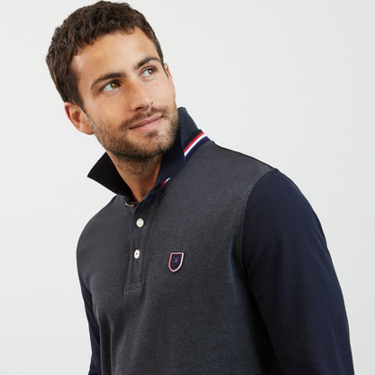 Dark Grey Long-Sleeved Colourblock Polo Shirt_H23MAIPL0004_GRF7_06