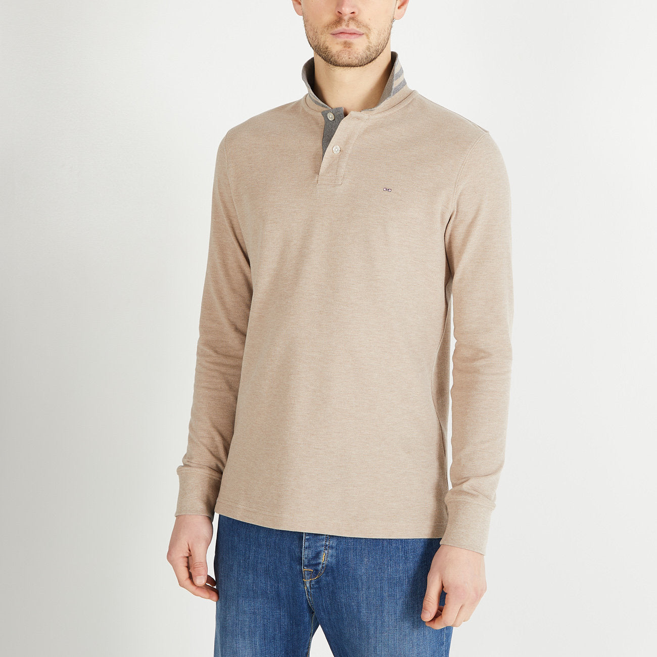 Beige Long-Sleeved Polo Shirt_H23MAIPL0017_BEC13_01