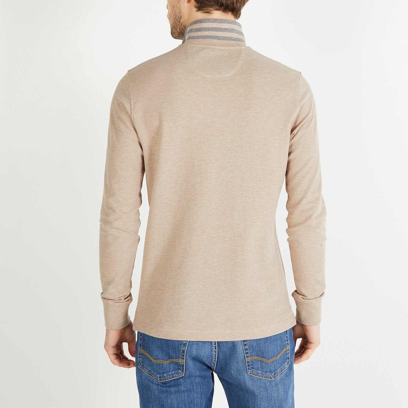 Beige Long-Sleeved Polo Shirt_H23MAIPL0017_BEC13_02