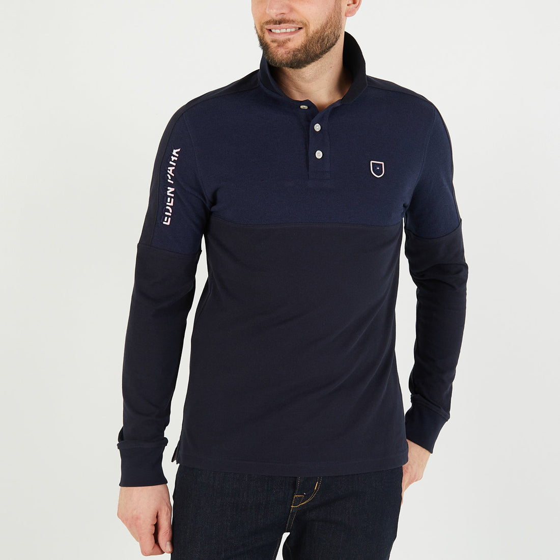 Dark Blue Colourblock Polo Shirt With Eden Park Embroidery_H23MAIPL0020_BLF27_01