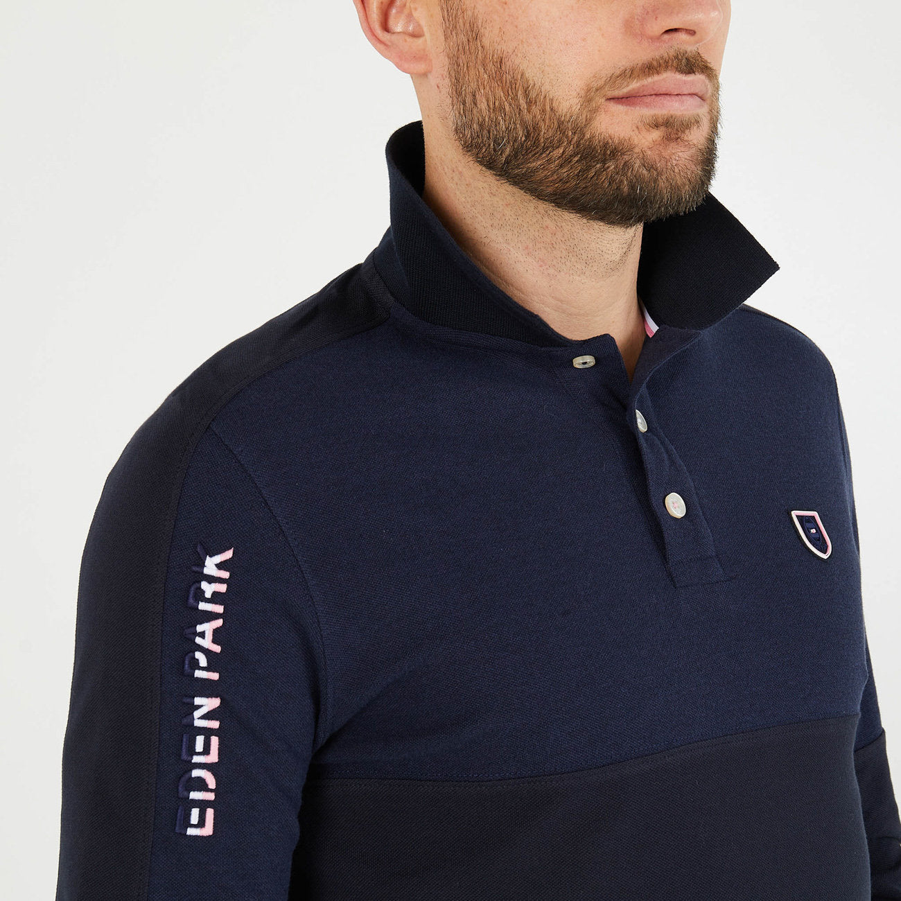 Dark Blue Colourblock Polo Shirt With Eden Park Embroidery_H23MAIPL0020_BLF27_04