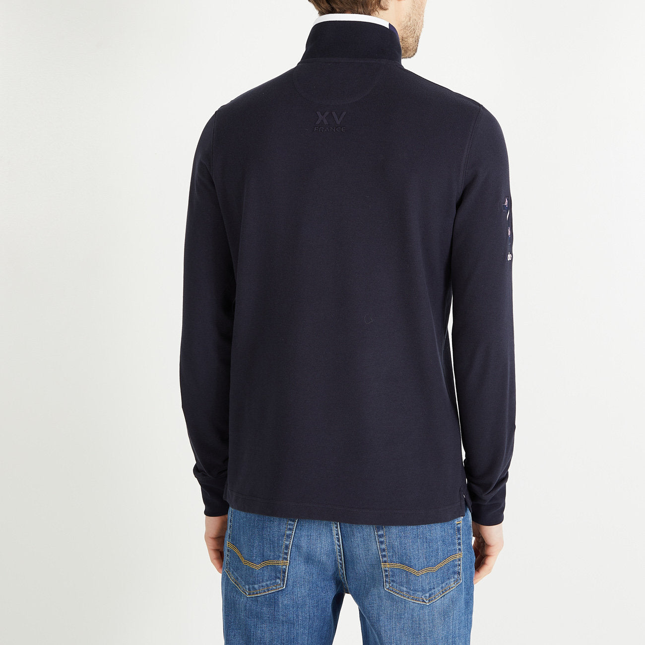 Navy Blue Long-Sleeved Polo Shirt With No10 Embroidery_H23MAIPL0031_BLF_02