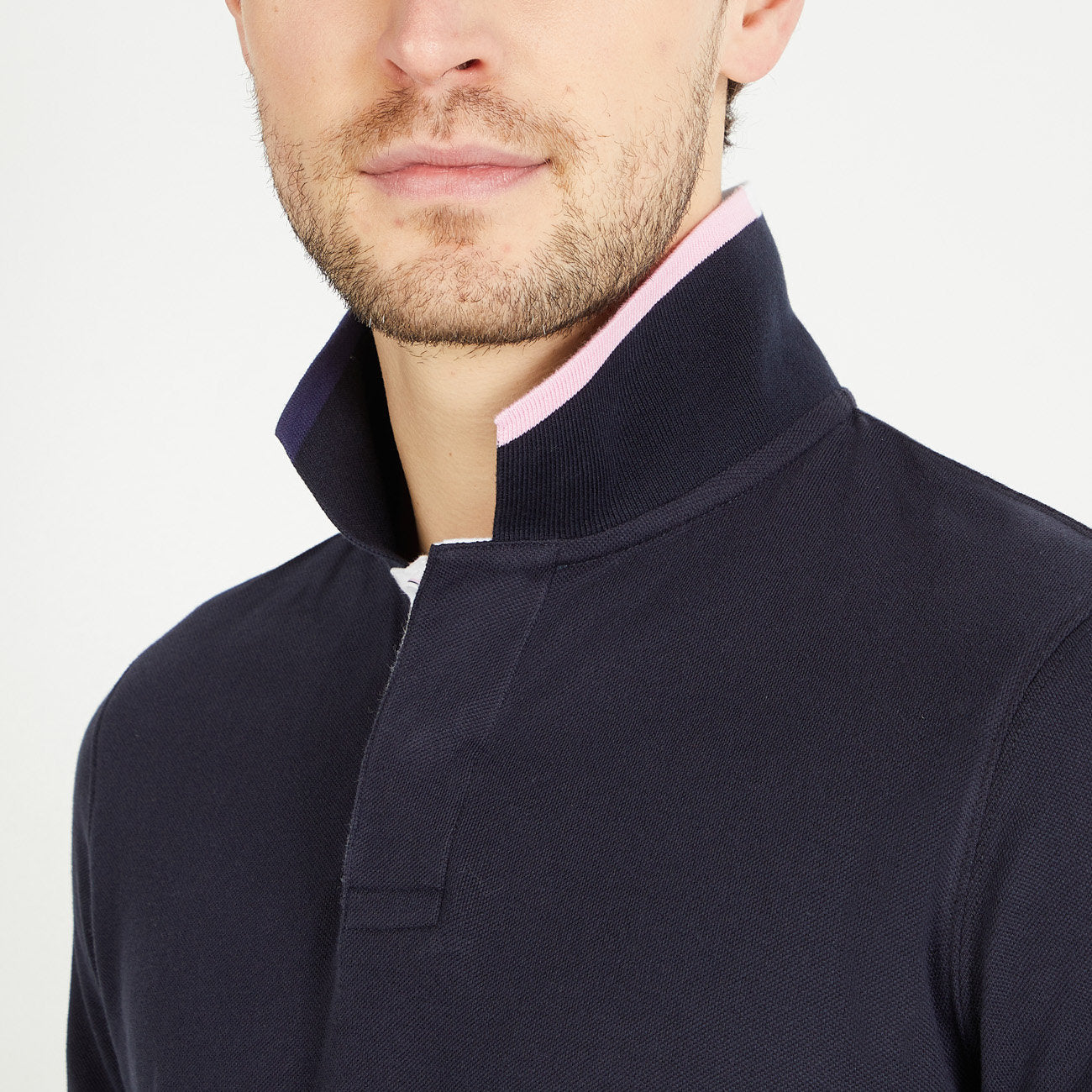 Navy Blue Long-Sleeved Polo Shirt With No10 Embroidery_H23MAIPL0031_BLF_03
