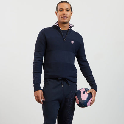 Dark Blue Jumper With Stand-Up Zip Collar_H23MAIPU0007_BLF_01