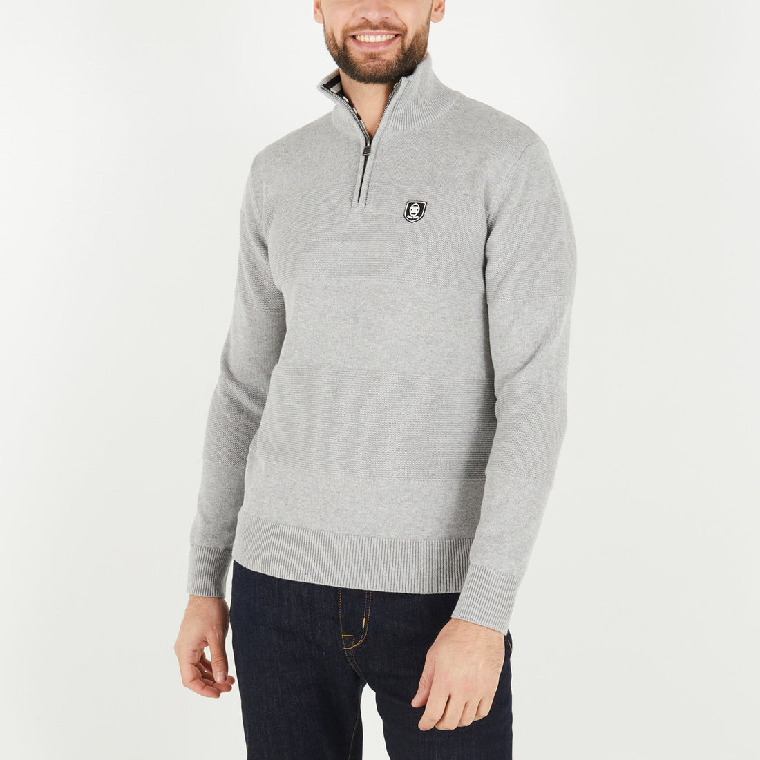 Light Grey Jumper With Stand-Up Zip Collar_H23MAIPU0007_GRC_01