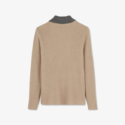 Beige Zip-Neck Jumper In Ribbed Knit_H23MAIPU0022_BEC13_05