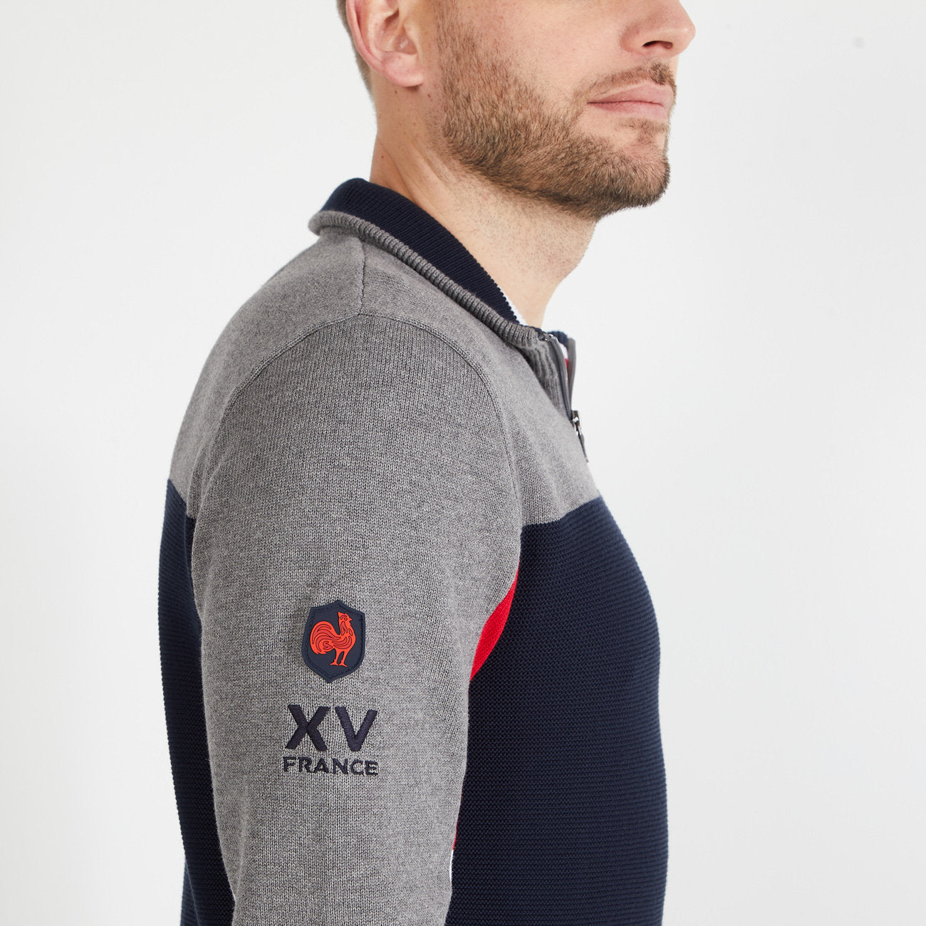 Dark Blue Colourblock Jumper With Xv De France Embroidery_H23MAIPU0031_BLF_05