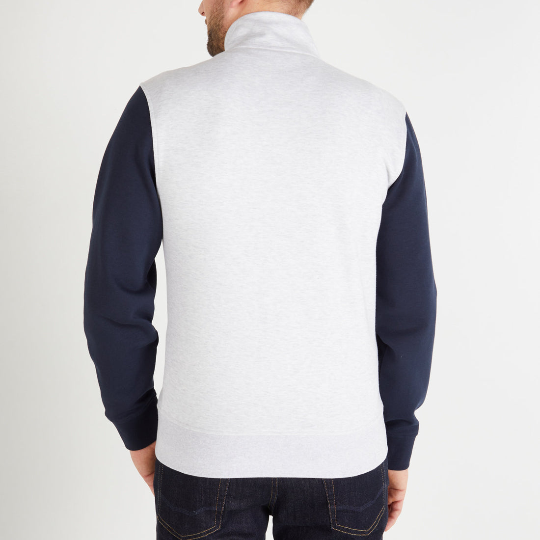 Light Grey Bimaterial Zip Sweatshirt With Tricolour Trim_H23MAISW0002_GRC10_02