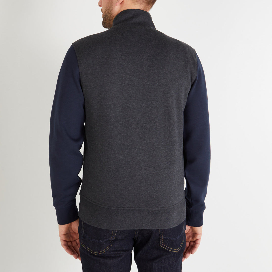Dark Grey Bimaterial Zip Sweatshirt With Tricolour Trim_H23MAISW0002_GRF7_02