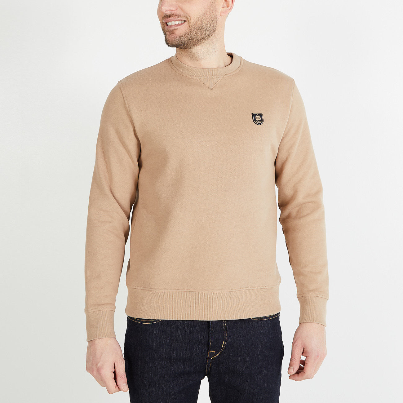 Plain Beige Round-Neck Sweatshirt_H23MAISW0015_BEC_01