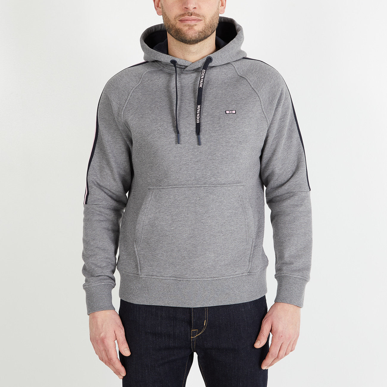 Grey Hooded Sweatshirt With Flocked Eden Park Details_H23MAISW0031_GRM_01