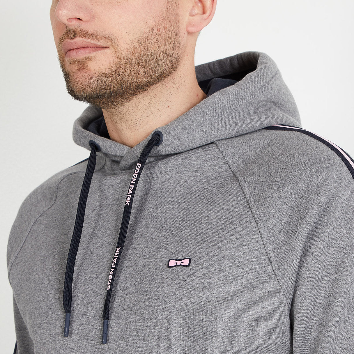 Grey Hooded Sweatshirt With Flocked Eden Park Details_H23MAISW0031_GRM_03