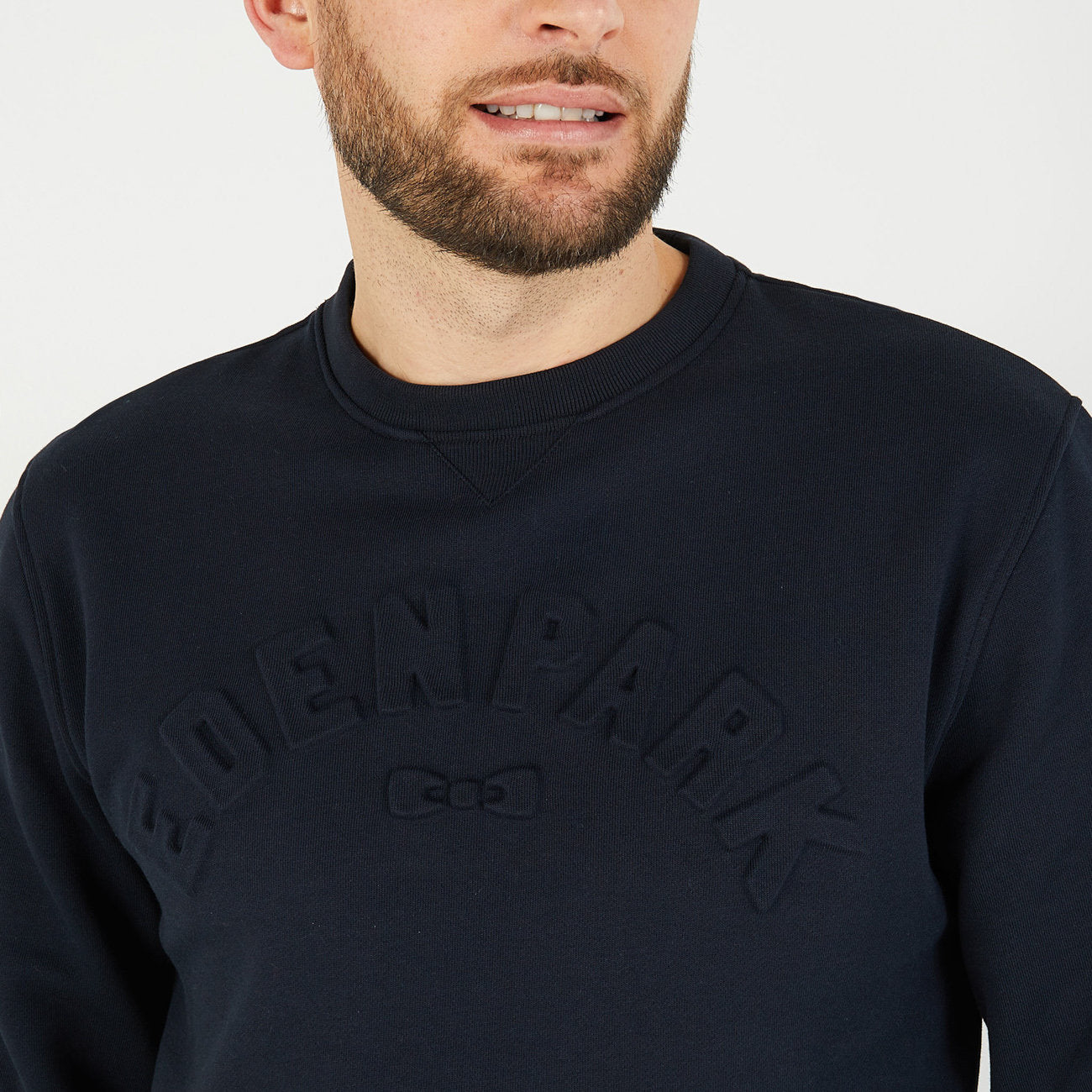 Dark Blue Sweatshirt With Debossed Eden Park Inscription_H23MAISW0032_BLF_03