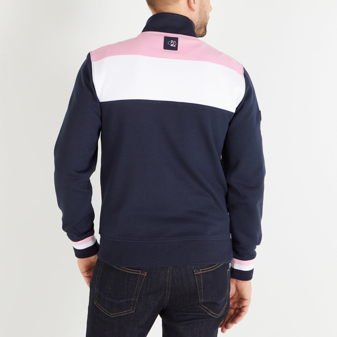 Navy Blue Zip Sweatshirt With Stand-Up Collar_H23MAISW0035_ROM_02