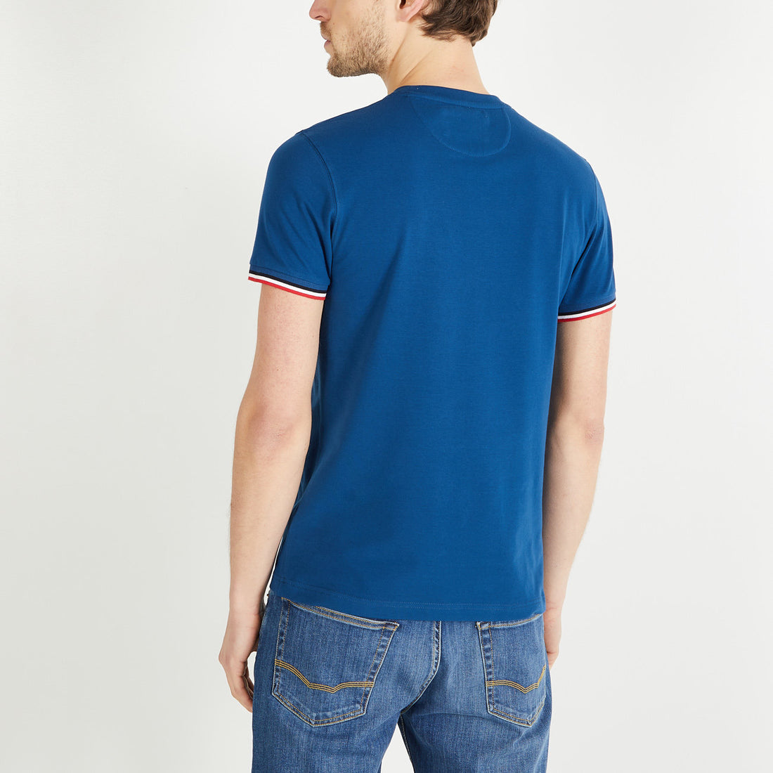 Blue Slim Fit T Shirt With Tricolour Trim_H23MAITC0001_BLF26_02
