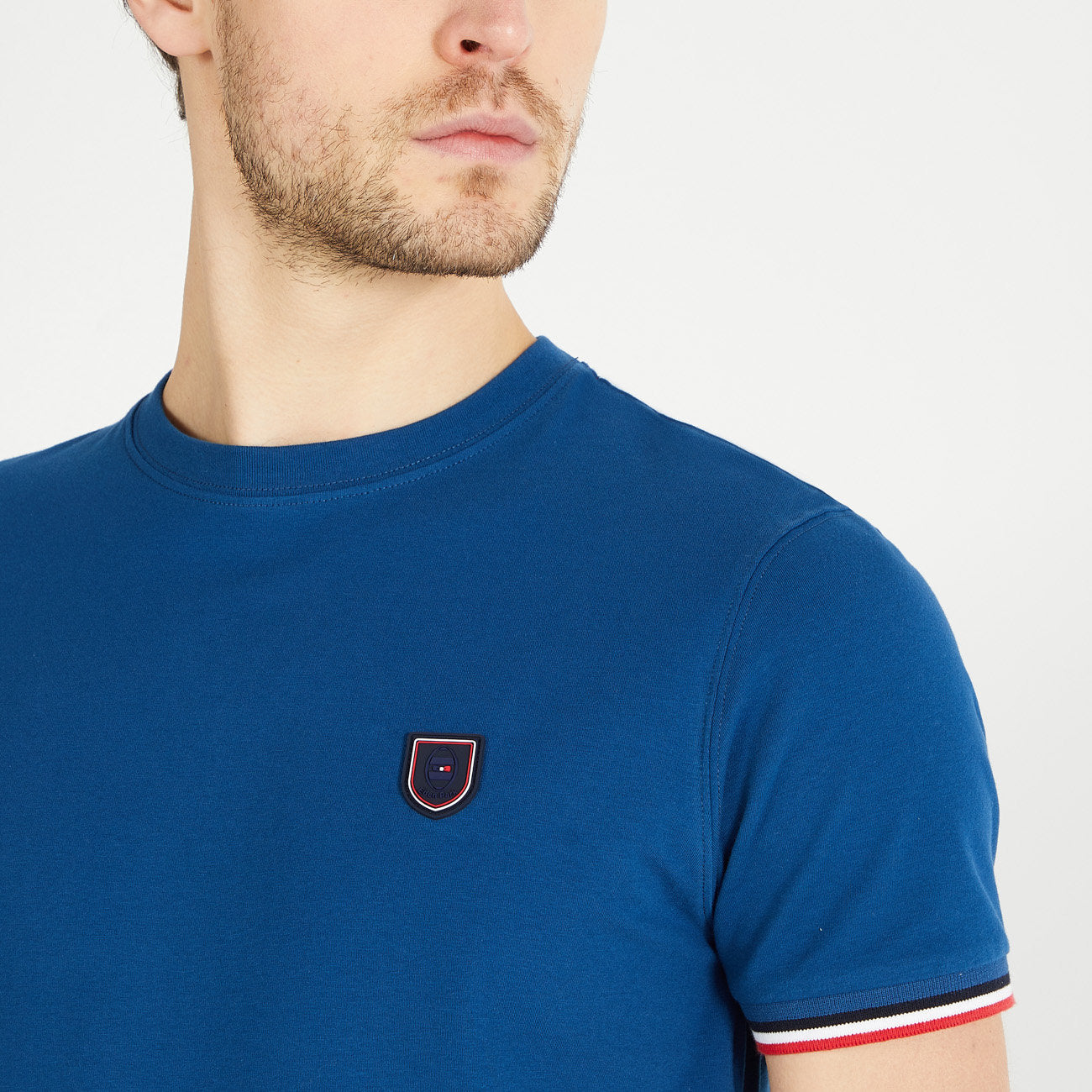 Blue Slim Fit T Shirt With Tricolour Trim_H23MAITC0001_BLF26_03