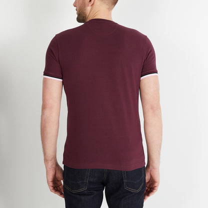 Burgundy Slim Fit T Shirt With Tricolour Trim_H23MAITC0001_BXF_02