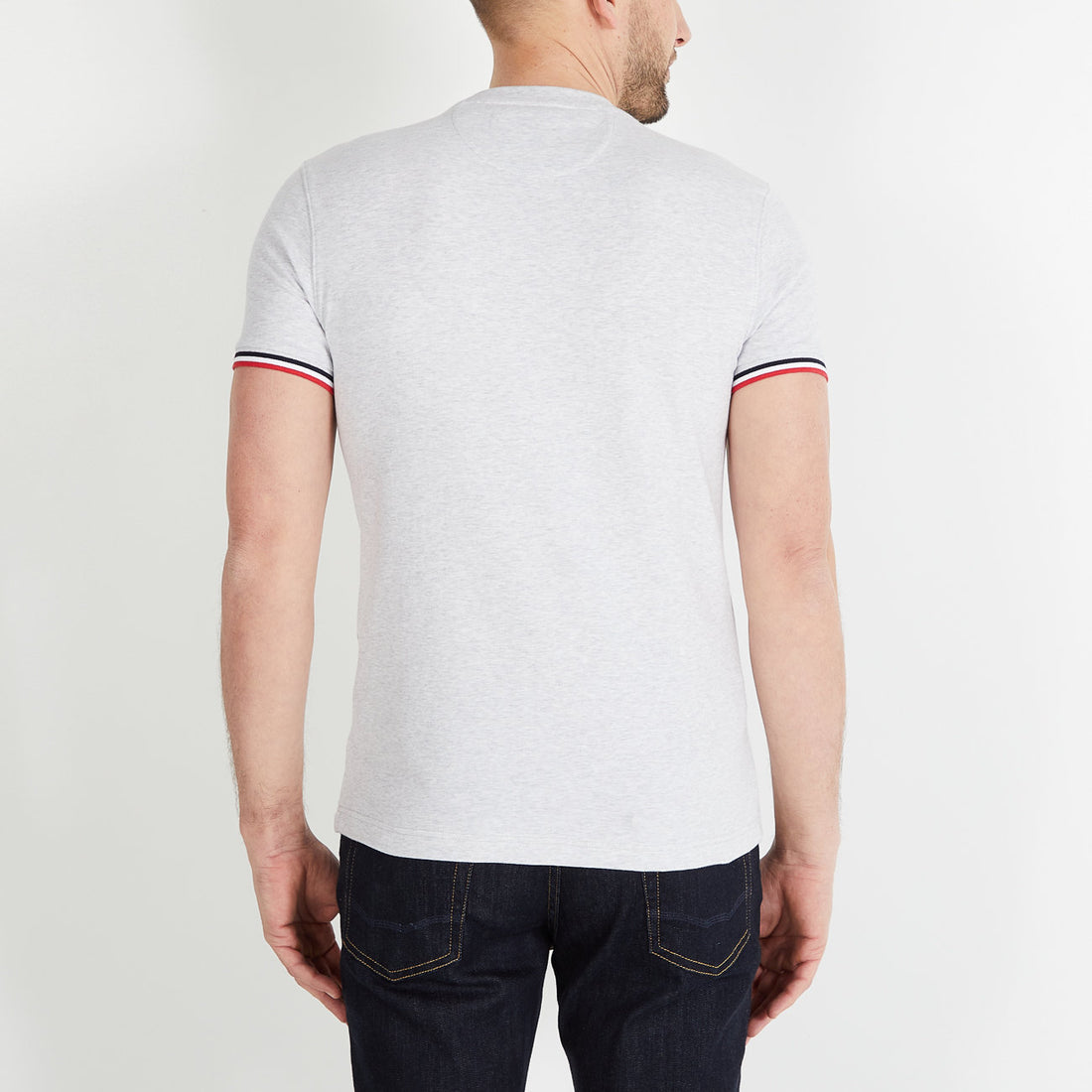 Light Grey Slim Fit T Shirt With Tricolour Trim_H23MAITC0001_GRC10_02